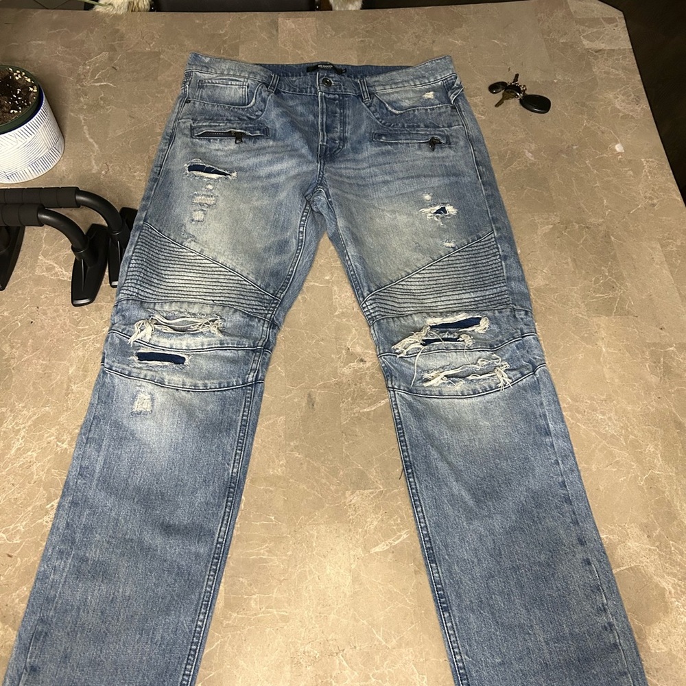 Distressed Slim Straight Jeans